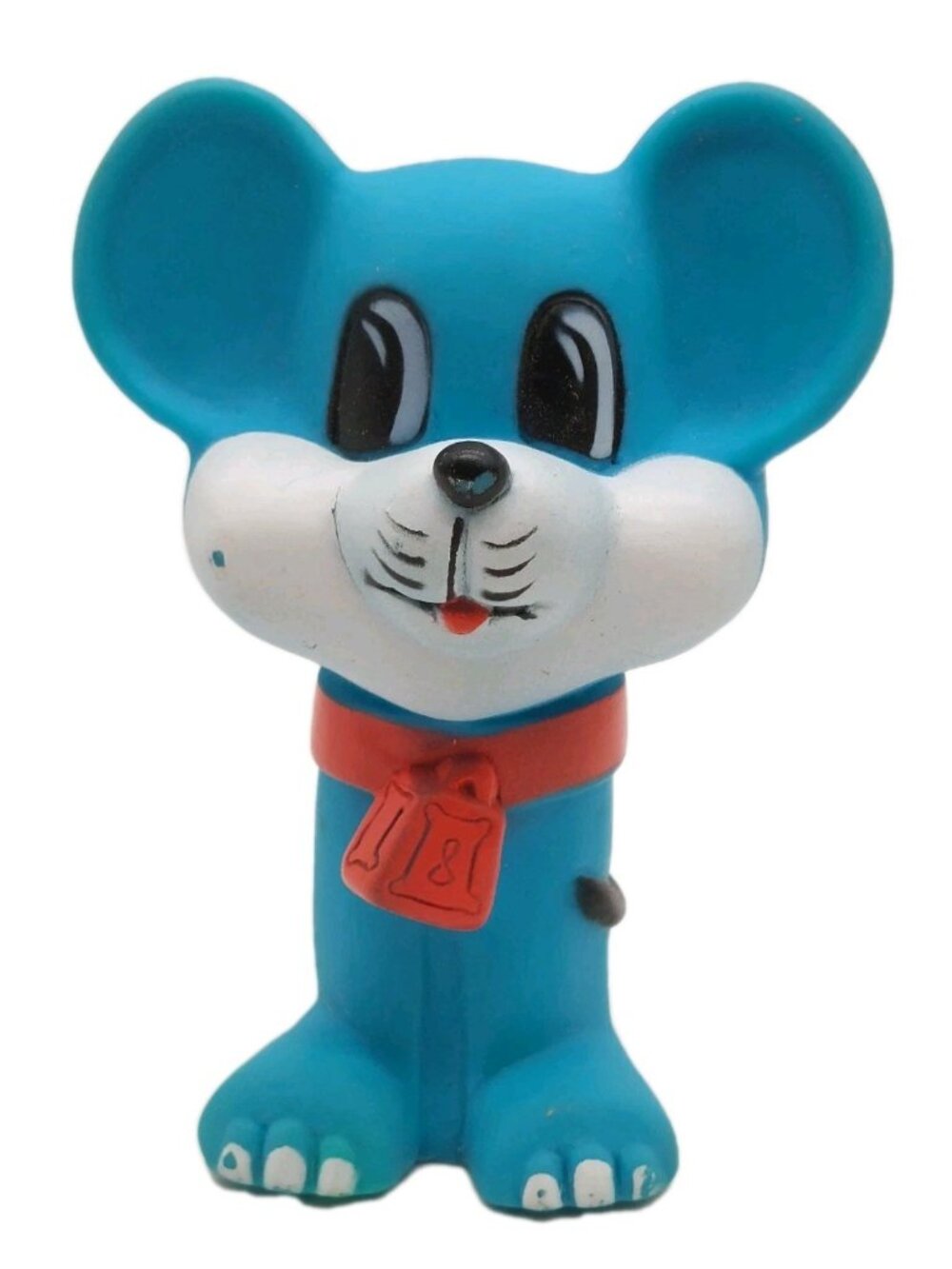 Evenflo Blue Mouse Rubber 4" Toy 1981 Red Bow